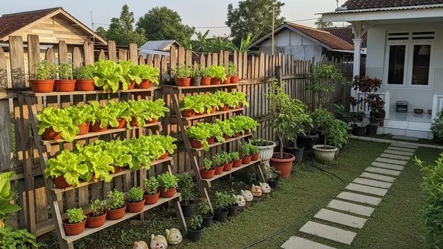 Ide Kebun Kacang-Kacangan dan Sayur yang Mudah Ditanam di Rumah Model Selada di Rak Bertingkat