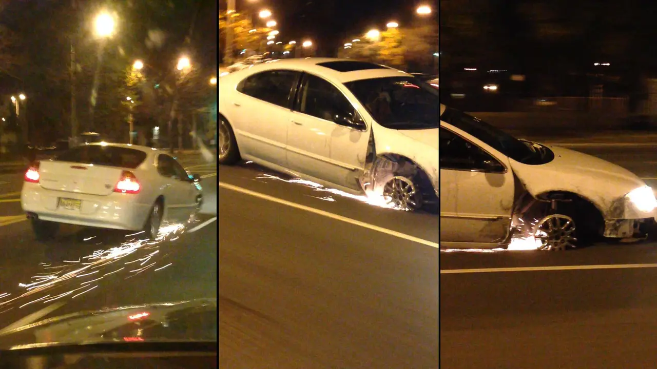 Pengemudi Mobil Nekat Mengemudi Walaupun Kehilangan Satu Roda