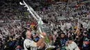 Kemenangan ini mengukuhkan Los Blancos menjadi penguasa Liga Champions dengan 15 gelar juara. (AP Photo/Frank Augstein)