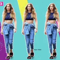 Mix and match slide sandals ala Gigi Hadid. (Image: InStyle. DI: Muhammad Iqbal Nurfajri)