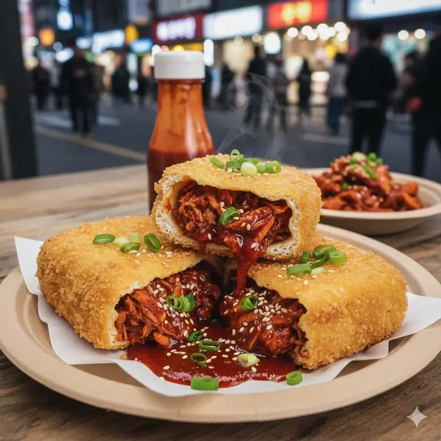 Tahu Isi Ayam Suwir Pedas Saus Korea (Foto: Gemini AI)