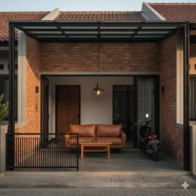 Teras Rumah Minimalis Menyatu Ruang Tamu dan Carport