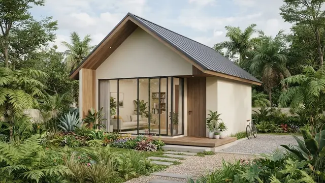 Rumah Kecil Atap Pelana dengan Jendela Besar
