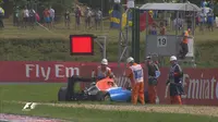 Mobil Rio Haryanto melintir keluar lintasan di tikungan 10 Sirkuit Hungaroring Hungaria (twitter F1)