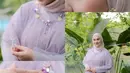 Dress yang dihiasi kristal dan manik-manik ini dipadukan dengan hijab warna lavender.  (Instagram/_irishbella_).