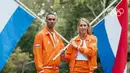 Denham dipercaya merancang seragam seremonial Timnas Belanda untuk Olimpiade 2024. Denham menghadirkan outdoor wear yang terdiri dari baseball jacket dan celana berwarna oranye lengkap dengan syal dan bendera Belanda di lengan kanan. [@olympics]