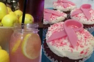 pink ribbon cupcake and lemonade
