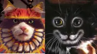 Dua wajah kucing yang 'dicat'.