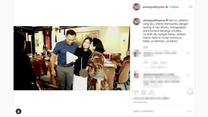 Annisa Pohan mengenang Ani Yudhoyono di momen ulang tahunnya yang ke-38. (dok. Instagram @annisayudhoyono/https://www.instagram.com/p/B5F80Uzjmdd/?hl=en/Putu Elmira)