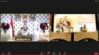 Rapat Koordinasi Nasional (Rakornas) Bidang Kepemudaan Tahun 2020 secara virtual di Situation Room Kantor Kemenpora, Jakarta.