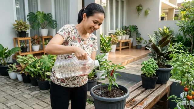 Ide Memanfaatkan Botol Minyak Goreng Bekas untuk Tanaman (AI generated)