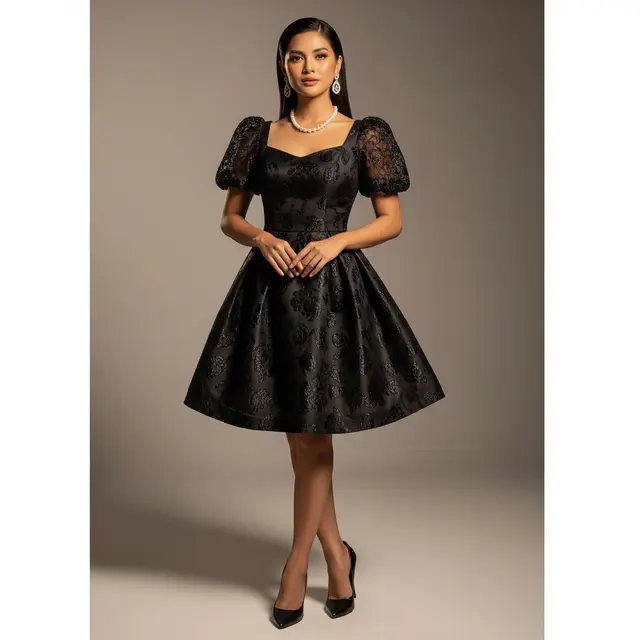 Dress Brokat Lengan Balon Pendek. Foto: Gemini