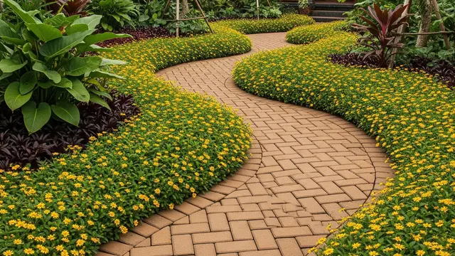 Ide Taman Paving Block dan Tanaman Groundcover Berbunga