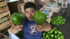 Pedagang menunjukkan buah alpukat di pasar induk Kramat Jati, blok buah di Jakarta, Minggu (2/2/2020). Pemerintah berupaya melakukan peningkatan produksi buah-buahan dalam negeri dan diharapkan tidak hanya dilakukan untuk mendongkrak ekspor. (Liputan6.com/Herman Zakharia)