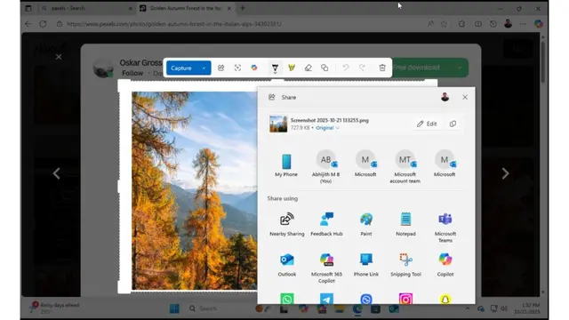 Opsi Berbagi Foto di Snipping Tool. (Doc. Windows Latest)
