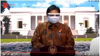 Menteri Koordinator Bidang Perekonomian Airlangga Hartarto ditunjuk untuk menyampaikan hasil Sidang Kabinet Paripurna yang berlangsung di Istana Merdeka, Jakarta Pusat pada Senin, 7 September 2020.