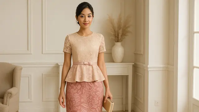 7 Model Dress Batik Kombinasi Dusty Pink dan Brokat Cream, Elegan dan Anggun untuk Acara Resmi