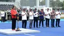 Presiden Joko Widodo memberikan sambutan saat meresmikan stadion aquatic di kawasan Gelora Bung Karno, Jakarta, Sabtu (2/12/2017). Presiden meresmikan empat venue yang akan digunakan untuk Asian Games 2018. (Biro Pres Setpres/Kris)