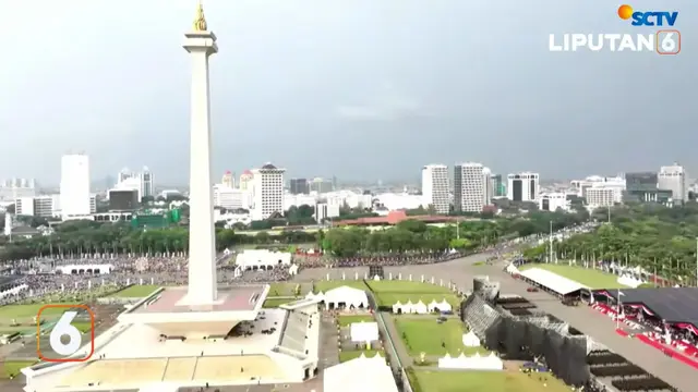 Upacara peringatan Hari Ulang Tahun (HUT) ke-78 Bhayangkara Polri di Monas, Jakarta Pusat, Senin (1/7/2024).