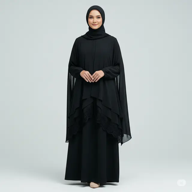 Model Gamis Abaya Hitam Layering/Cape