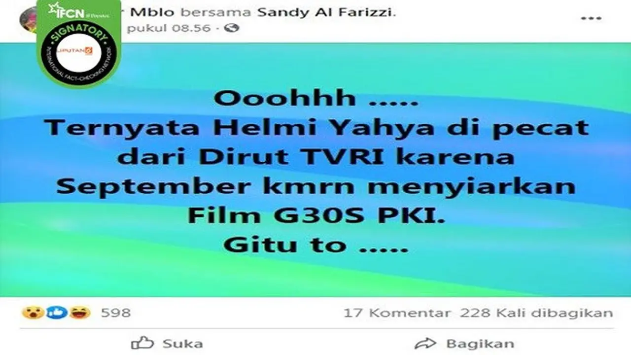 Gambar Tangkapan Layar Kabar Tentang Pemecartan Helmy Yahya dari Dirut TVRI