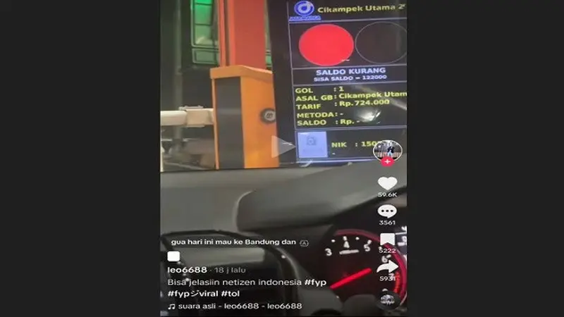 Video Seorang Pengemudi Mobil Kaget Mendapat Tarif Rp 724 Ribu Saat Akan Memasuki tol Cikampek Utama (sumber: TikTok).