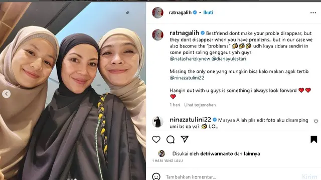 Momen Natasha Rizky kumpul bareng Ratna Galih dan Dian Ayu Lestari (Foto: Instagram ratnagalih)