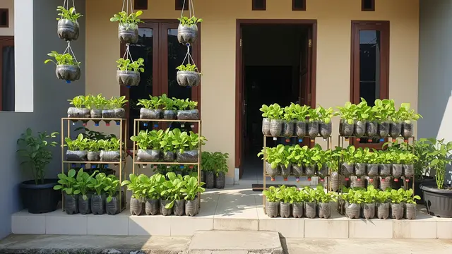 Kebun Sayur Sawi dari Botol Bekas yang Cocok untuk Hiasan Teras
