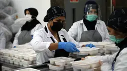 Para pekerja mengenakan masker saat menyiapkan makanan untuk para pasien COVID-19 dan orang-orang yang dikarantina di rumah di Ankara, Turki, 19 November 2020. Turki pada Kamis (19/11) melaporkan 4.542 pasien baru COVID-19. (Xinhua/Mustafa Kaya)
