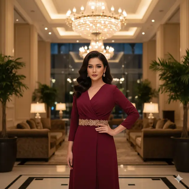 Long Dress Bahan Crepe dengan Potongan Wrap