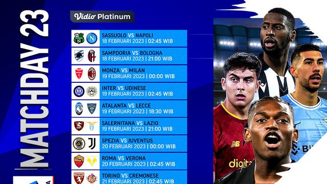 Jadwal Live Streaming Liga Italia 2022/2023 Matchweek 23 di Vidio, 18-21 Februari 2023