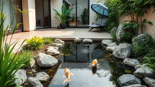 Teras dengan Kolam Ikan Mini