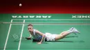 Pebulutangkis tunggal putra Denmark, Anders Antonsen berusaha mengembalikan kok pada laga final Indonesia Masters 2024 melawan pebulutangkis tunggal putra Kanada, Brian Yang di Istora Senayan, Jakarta, Minggu (28/01/2024). (Bola.com/Bagaskara Lazuardi)