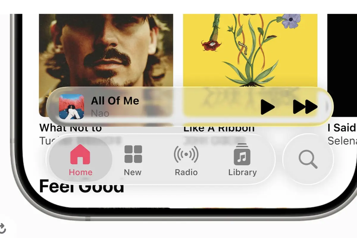 Tampilan desain Liquid Glass pada iOS 26 yang baru diperkenalkan di konferensi pengembang tahunan Apple WWDC 2025
