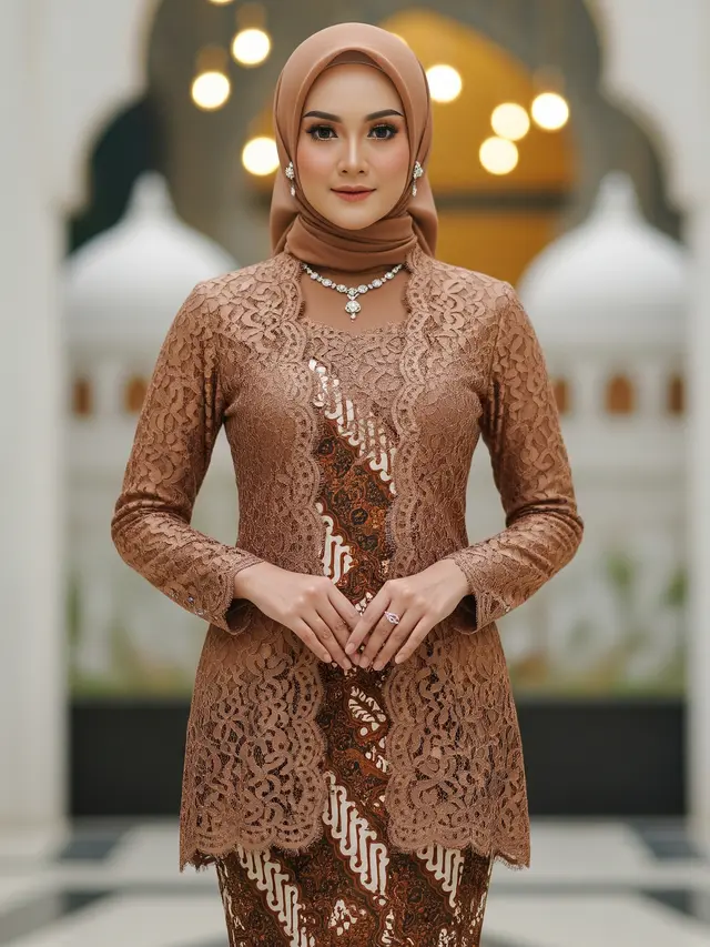 Model Gamis Batik Brokat Warna Bronze Terbaru untuk Ramadan 2026 (Image by Gemini AI)