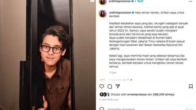 Ardhito Pramono Minta Izin untuk Kembali Berkarya Setelah Sempat Tersandung Kasus Narkoba