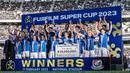 Musim lalu, Yokohama F. Marinos dan Kawasaki Frontale bersaing ketat untuk menjadi juara Meiji
Yasuda J1 League hingga pekan terakhir. Marinos kemudian keluar sebagai juara, unggul dua poin atas Frontale dan mengakhiri rentetan dua kali juara milik rivalnya tersebut. (AFP/Yuichi Yamazaki)