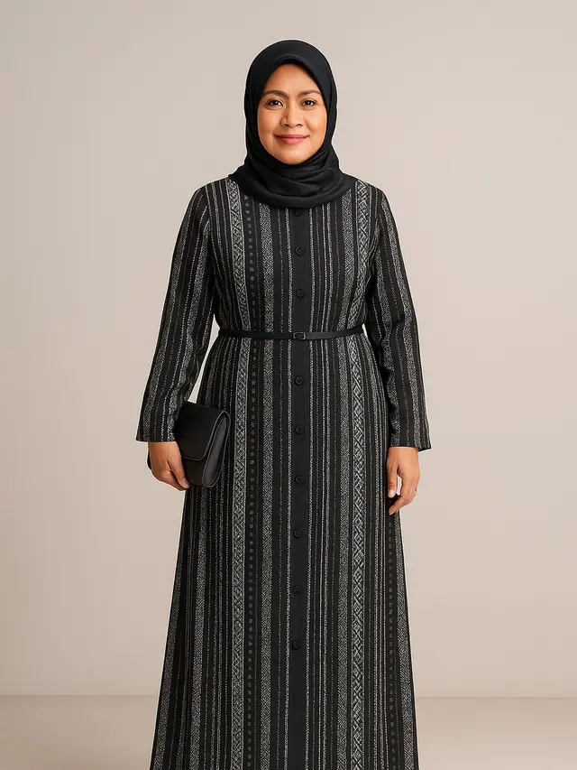 Model Gamis Abaya Motif untuk Kondangan Ibu-ibu Usia 50 Tahunan (Foto: ChatGPT)