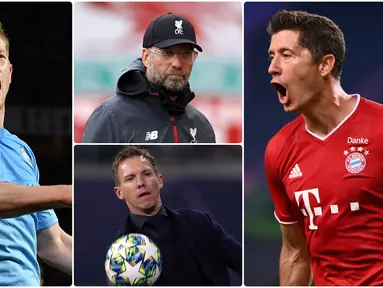 UEFA resmi mengumumkan tiga finalis penghargaan UEFA Men's Player of the Year dan tiga finalis UEFA Men's Coach of the Year. Berikut daftar finalis nominasi UEFA Men's Player of the Year dan UEFA Men's Coach of the Year. (kolase foto AFP)