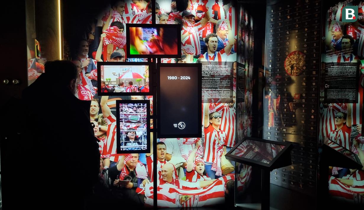 <p>Kisah-kisah Athletic Bilbao terekam melalui foto-foto dan video yang dipajang di dinding. (Bola.com/Yus Mei Sawitri)</p>