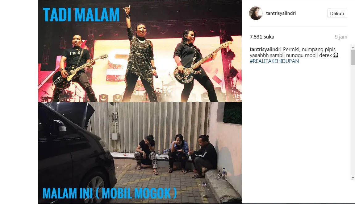 Kotak band menghadapi realita kehidupan, mobilnya mogok usai manggung (Foto: Instagram)