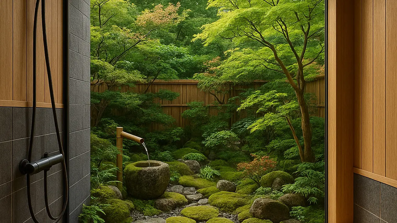Inspirasi Kamar Mandi Semi Outdoor Bergaya Jepang (Image by ChatGPT)