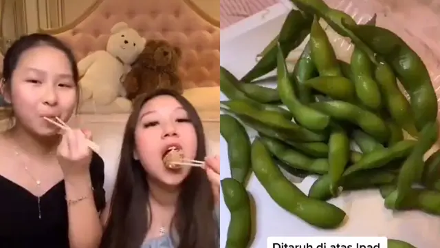Kedua pemudi makan beralaskan iPad