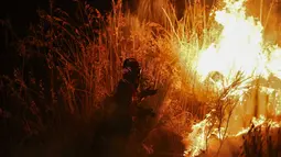 Kebakaran hutan terjadi di Trancoso, Portugal, Selasa (12/8/2025) dini hari waktu setempat. (PATRICIA DE MELO MOREIRA/AFP)