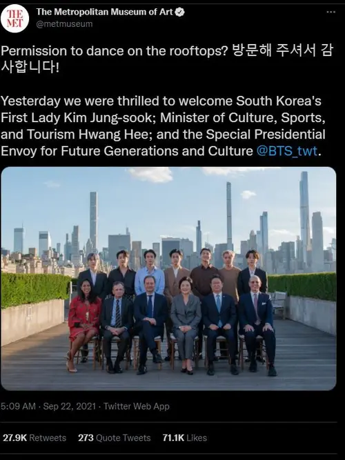BTS Sambangi The Met di New York City, Serahkan Karya Seni dari Pemerintah  Korea Selatan - ShowBiz