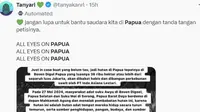 Tagar All Eyes on Papua Menggema di Media Sosial. Soroti Soal Penyerobotan Hutan Adat.&nbsp; foto: Twitter @tanyakanrl