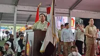 Ketua Umum (Ketum) Partai Gerindra, Prabowo Subianto &nbsp;dalam acara Konsolidasi Kader Partai Gerindra Tangerang Raya di Lapangan Ahmad Yani, seperti dikutip dari siaran pers diterima, Minggu (9/7/2023). (Tim&nbsp;Media Prabowo Subianto)