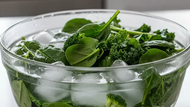 Sayuran hijau yang direndam dalam air es