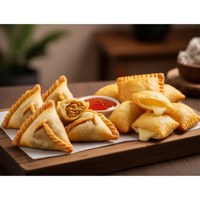 Ilustrasi Karipap Segitiga dan Cheese Pocket Frozen/Gemini AI