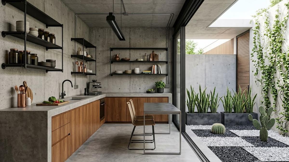 6 Inspirasi Dapur Minimalis yang Menyatu dengan Taman Kering, Estetik dan Sejuk